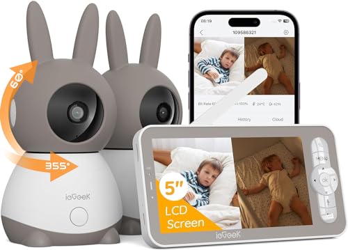 Baby Monitor – 2K, Dual Camera, 5" Split Screen, PTZ, Motion & Cry, Temp Sensor, Night Vision