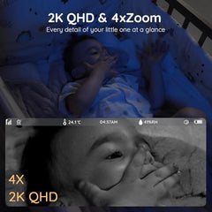 Baby Monitor – 2K, Dual Camera, 5" Screen, WiFi App, PTZ, Motion & Cry Detection, Temp & Humidity, Auto Tracking