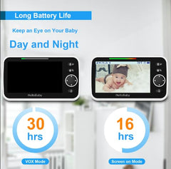 Baby Monitor – 5" IPS, No WiFi, Long Battery, VOX Mode, Portable Camera, Audio & Video