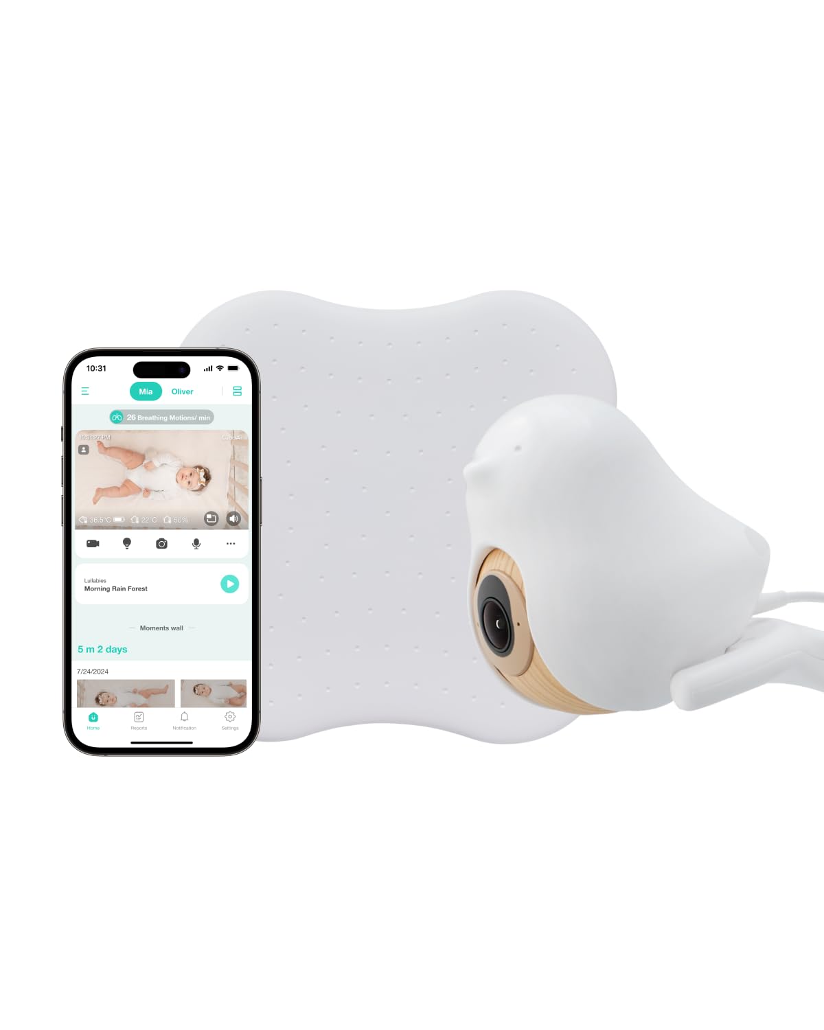 CüboAi CuboAi New Model Sleep Safety Bundle, Safety Alerts & Breathing Motion Detection, 2.5K QHD Night Vision WiFi Baby Monitor Camera, 2-Way Audio, Temp & Humidity Sensor, Lullabies, App Control