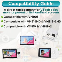 Charger – 2-Pack 5V Power Cord, VTech VM901/VM919/VM819 Compatible