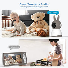 Baby Monitor – 2K, Dual Camera, 5" Split Screen, PTZ, Motion & Cry, Temp Sensor, Night Vision