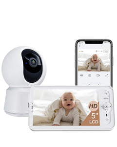 WiFi Baby Monitor with 5-Inch Display, Auto Tracking Camera, Night Vision & App Control