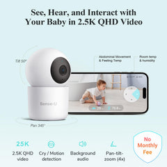2.5K Smart Baby Breathing Monitor with Motion Tracking, Vibration Alerts & No Monthly Fee System