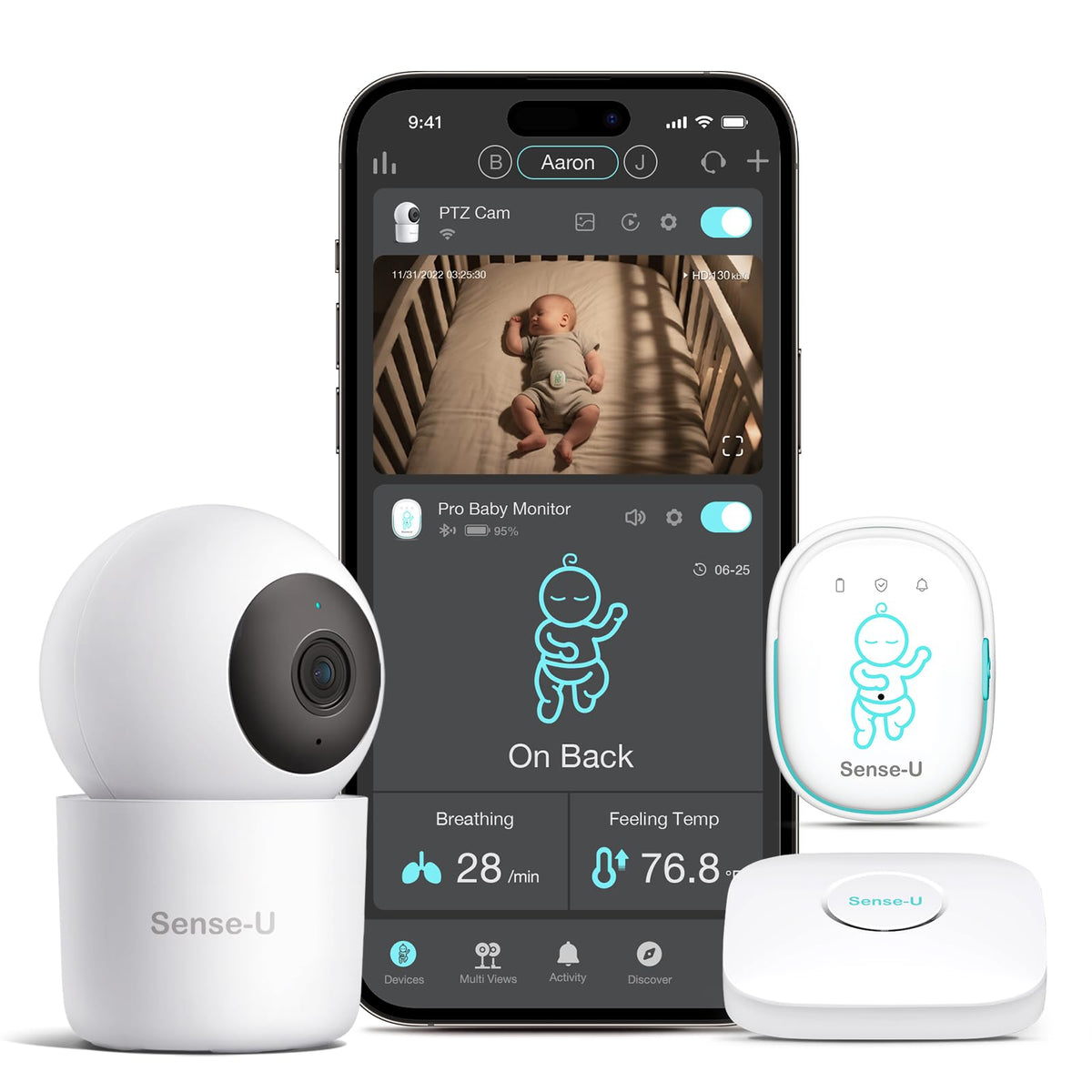 2.5K Smart Baby Breathing Monitor with Motion Tracking, Vibration Alerts & No Monthly Fee System