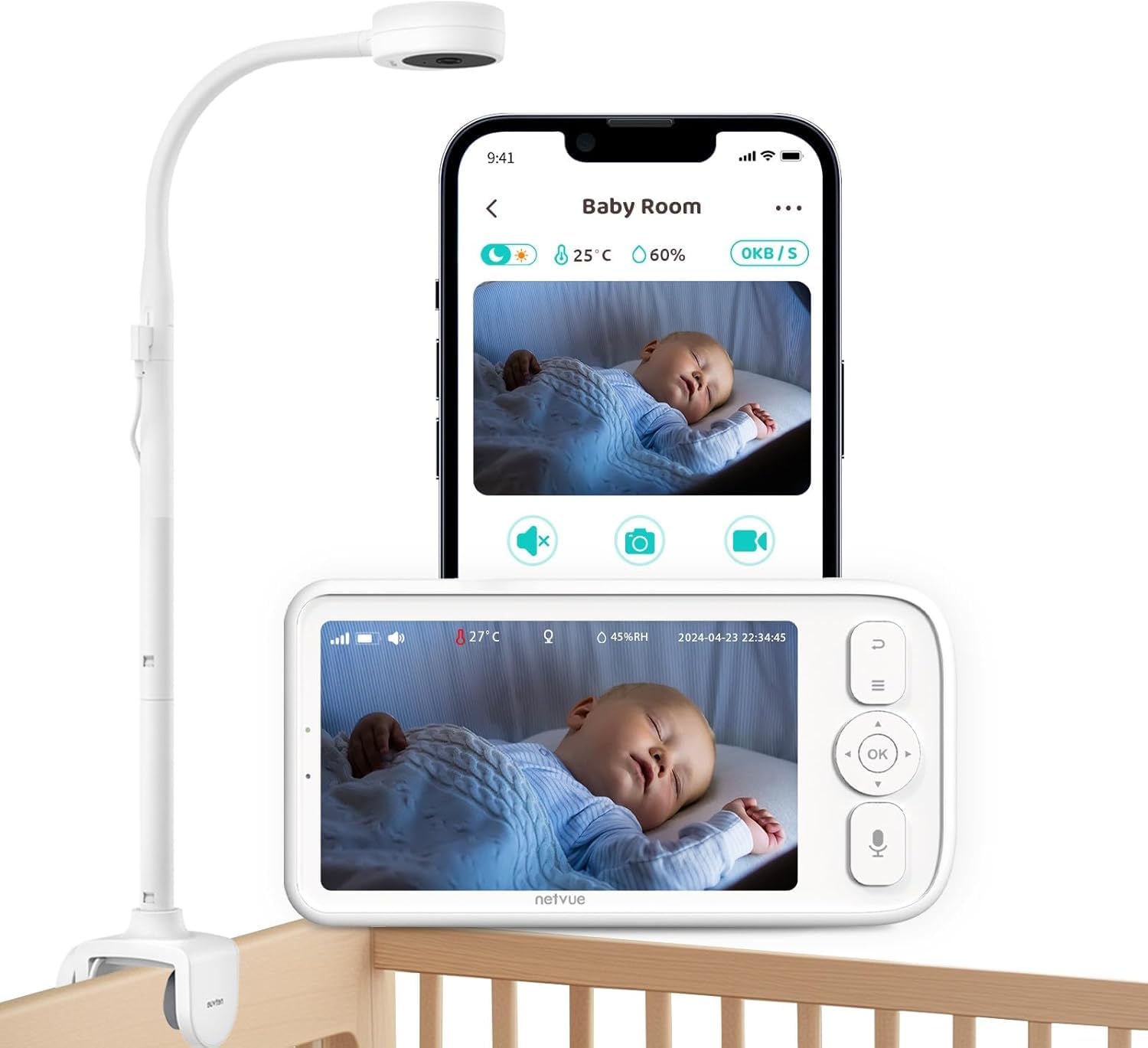 WiFi Baby Monitor with 5-Inch Screen, Cry Detection, Sleep Tracking & Environmental Sensors