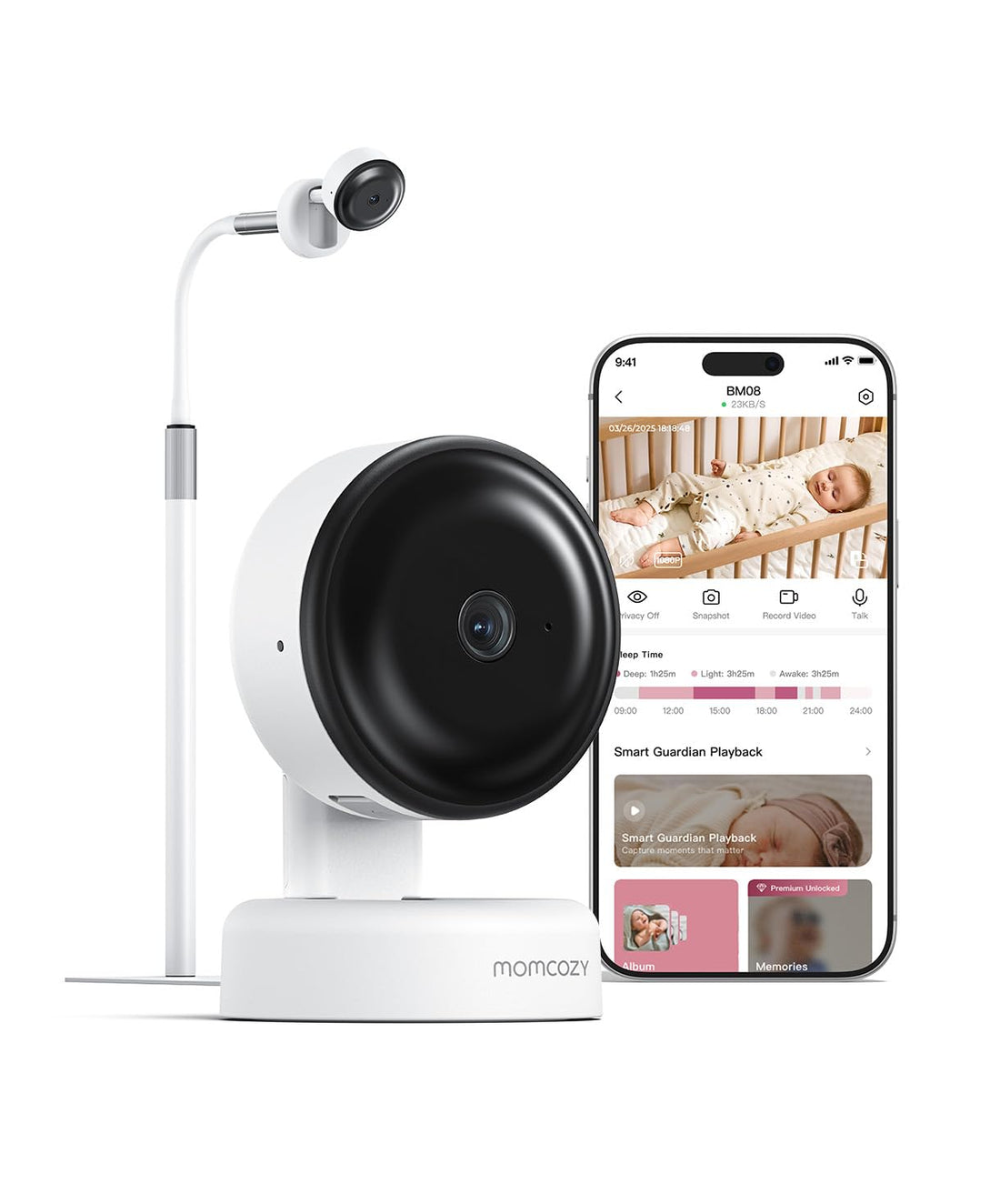 2K AI Smart Baby Monitor with 2-Way Audio, Cry & Motion Detection, Sleep Tracking & App Control