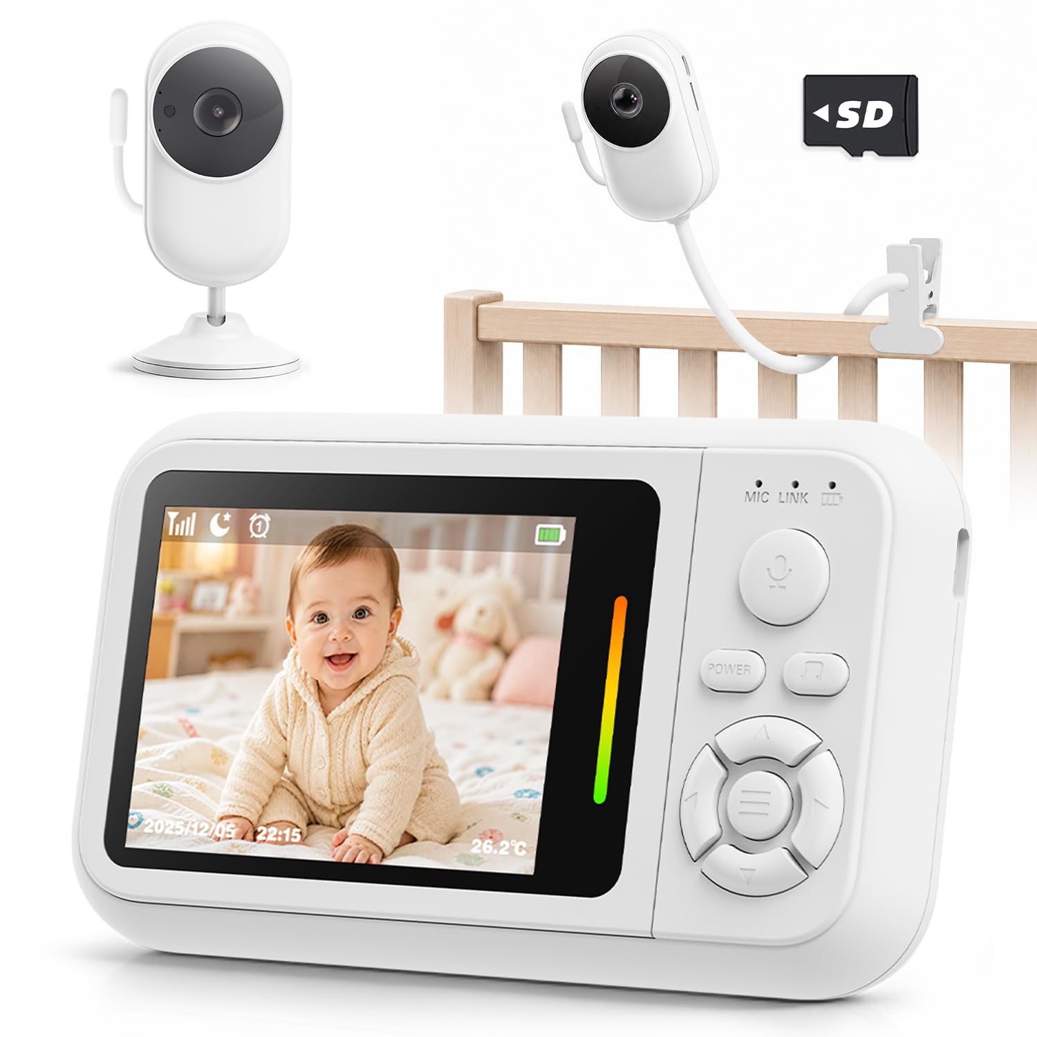 Baby Monitor – 2.8" Screen, No WiFi, VOX, Night Vision, Temp Sensor, Lullabies, 2-Way Talk, Travel Portable