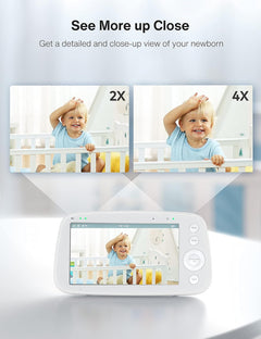 Baby Monitor – 5" Screen, PTZ, Zoom, No WiFi, Night Vision, 2-Way Audio, Long Range, Battery, Lullabies