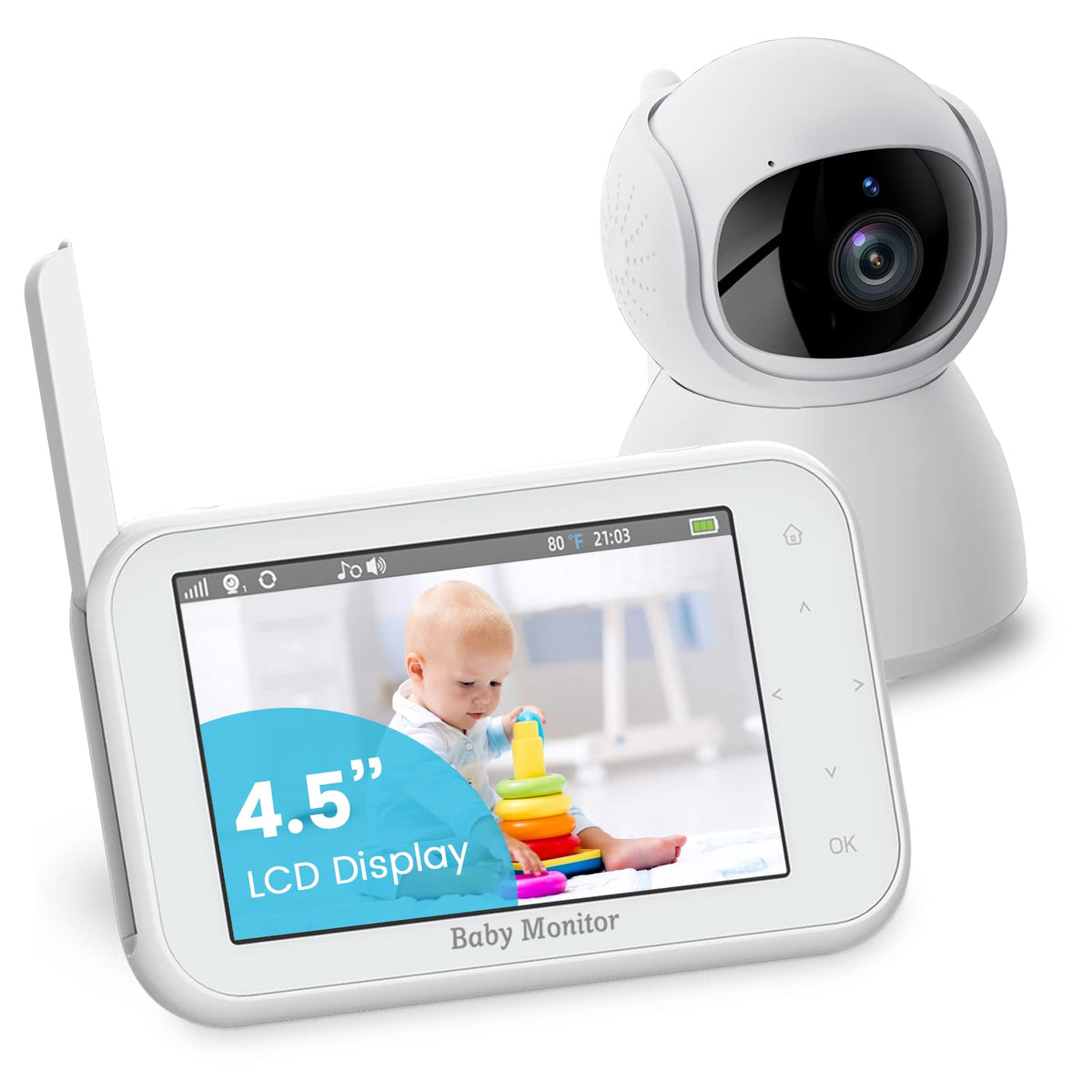 4.5-Inch PTZ Video Baby Monitor with Long Range