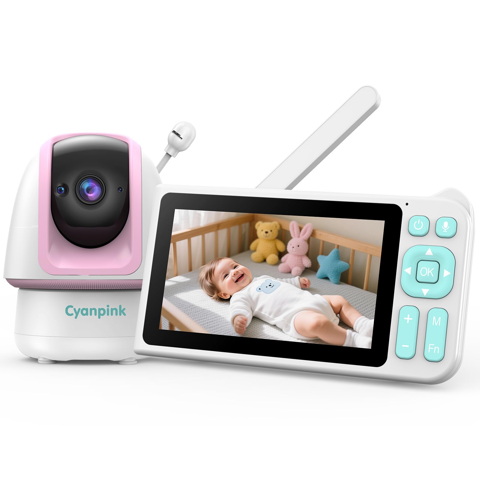 Baby Monitor – 5" HD Screen, Dual Camera, No WiFi, PTZ, Night Vision, Motion & Sound Detection