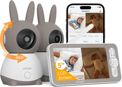 Baby Monitor – 2K, Dual Camera, 5" Split Screen, PTZ, Motion & Cry, Temp Sensor, Night Vision