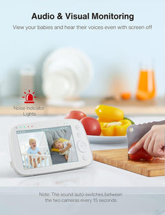 Baby Monitor – 5" Screen, PTZ, Zoom, No WiFi, Night Vision, 2-Way Audio, Long Range, Battery, Lullabies