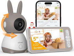Baby Monitor – 2K, Dual Camera, 5" Split Screen, PTZ, Motion & Cry, Temp Sensor, Night Vision