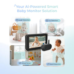 AI Smart Wireless Baby Car Monitor with Cry/Laugh Detection, Virtual Fence & 1000ft Night Vision Range