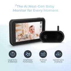AI Smart Wireless Baby Car Monitor with Cry/Laugh Detection, Virtual Fence & 1000ft Night Vision Range