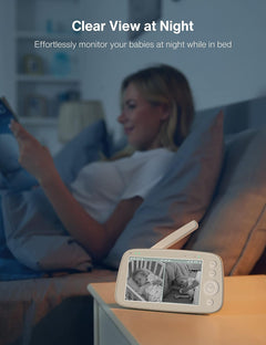 Baby Monitor – 5" Screen, PTZ, Zoom, No WiFi, Night Vision, 2-Way Audio, Long Range, Battery, Lullabies