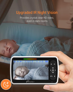 Baby Monitor – 5" Screen, Dual Camera, PTZ, No WiFi, Night Vision, Temp Sensor, Feeding Timer, Lullabies