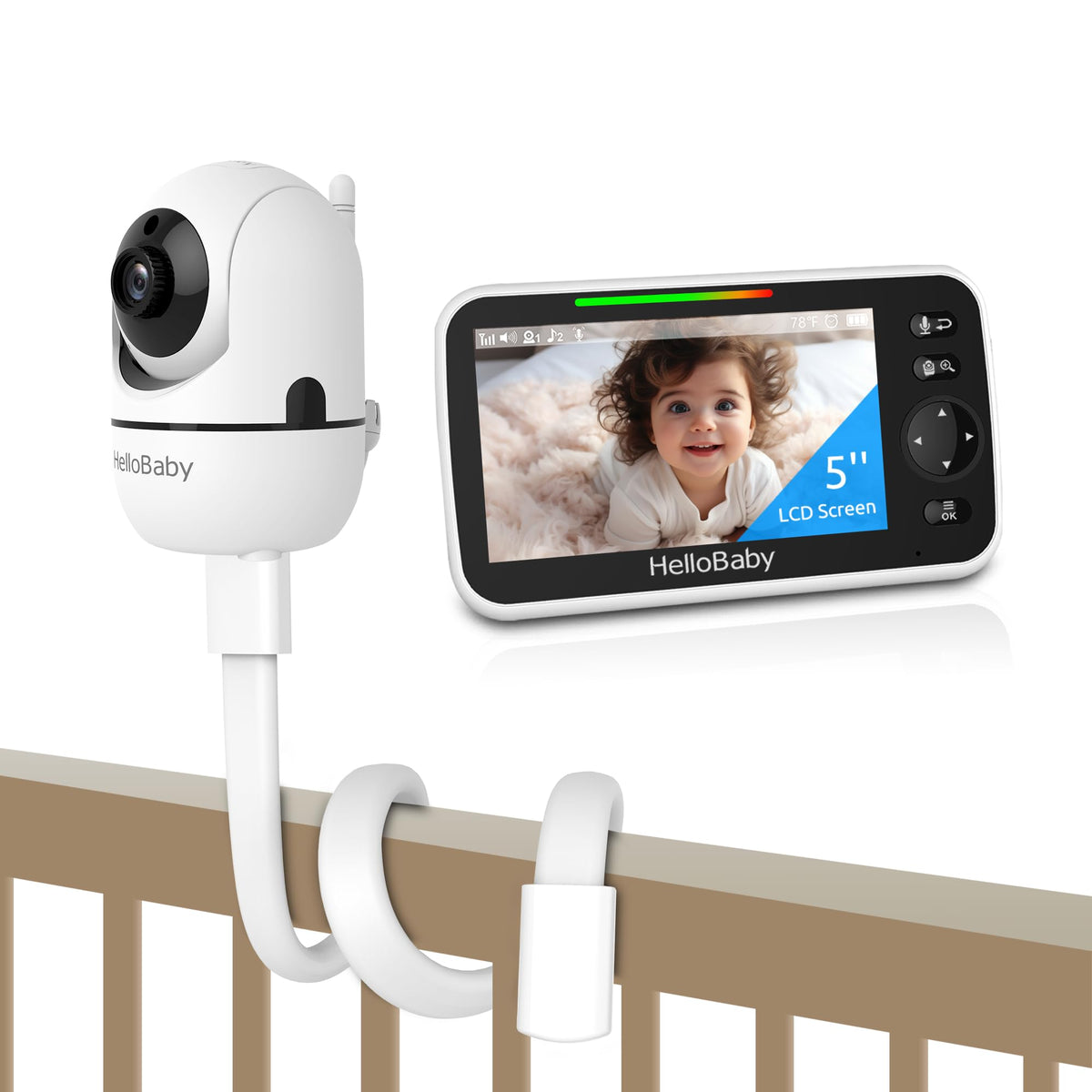 Baby Monitor – 5" IPS, No WiFi, Long Battery, VOX Mode, Portable Camera, Audio & Video