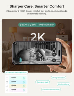 WiFi Smart Baby Monitor with 2K Camera, Split-Screen Display, Cry/Motion Alerts & 5” App-Controlled System