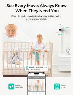 Baby Monitor – 4" Screen, 1080P Camera, WiFi App, Split Screen, Motion Alerts, Night Vision, 2-Way Talk, Recording