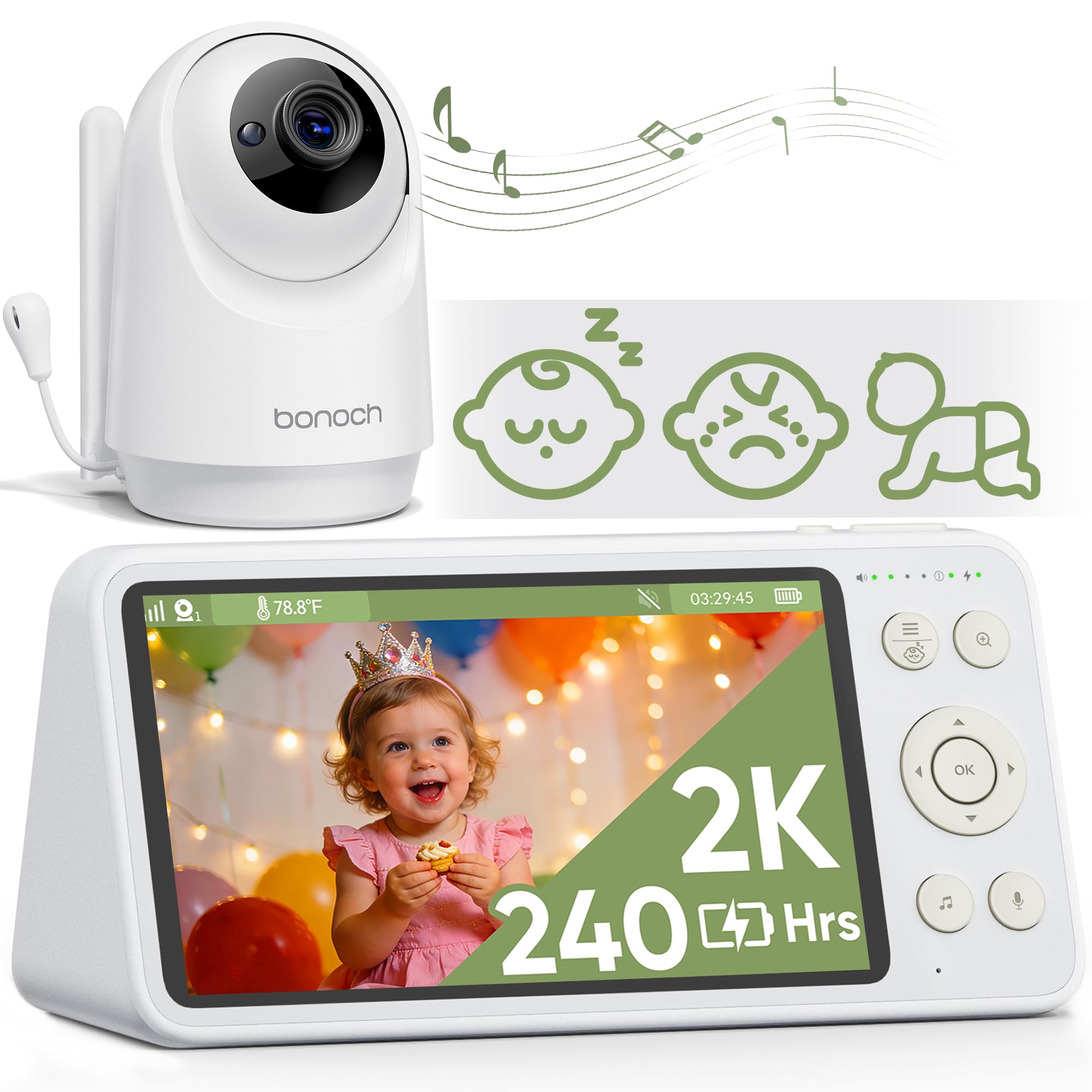 bonoch 2K Baby Monitor with Camera and Audio