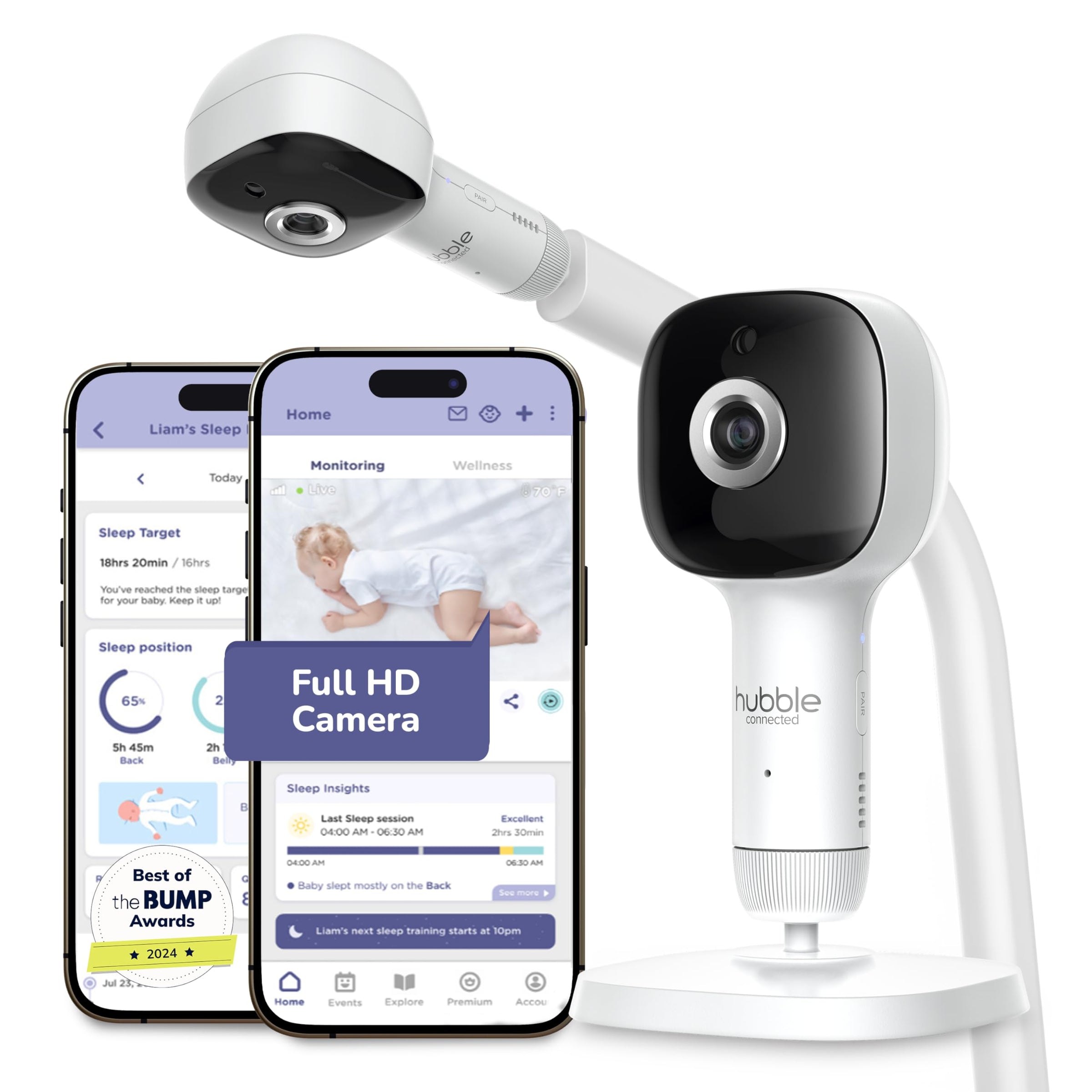 AI Smart HD Baby Monitor with Wellness Tracking, Night Vision, Nightlight & App-Controlled Camera System