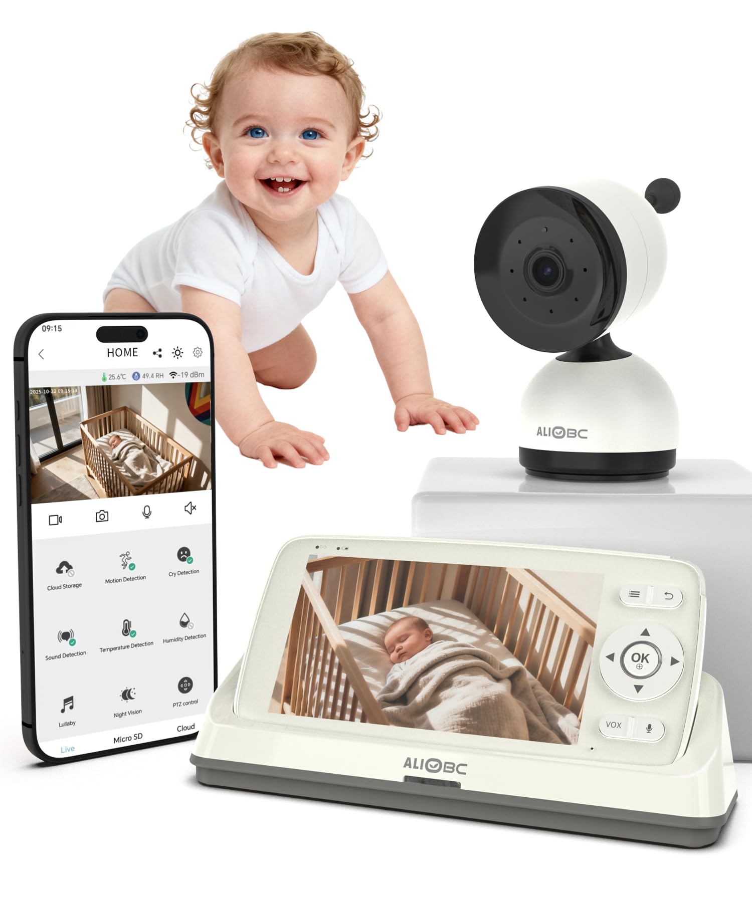 Baby Monitor – 5" Screen, 1080P, WiFi/No WiFi, Cry Detection, Night Vision, 2-Way Talk, 1000ft Range