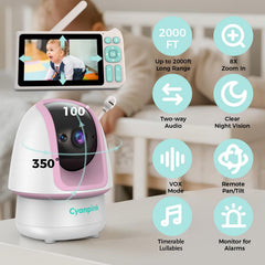 Baby Monitor – 5" HD Screen, Dual Camera, No WiFi, PTZ, Night Vision, Motion & Sound Detection