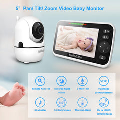 Baby Monitor – 5" IPS, No WiFi, Long Battery, VOX Mode, Portable Camera, Audio & Video