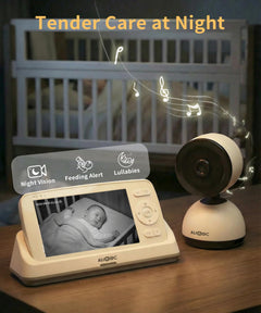 Baby Monitor – 5" Screen, 1080P, WiFi/No WiFi, Cry Detection, Night Vision, 2-Way Talk, 1000ft Range