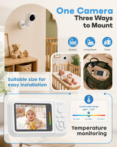 Baby Monitor – 2.8" Screen, No WiFi, VOX, Night Vision, Temp Sensor, Lullabies, 2-Way Talk, Travel Portable