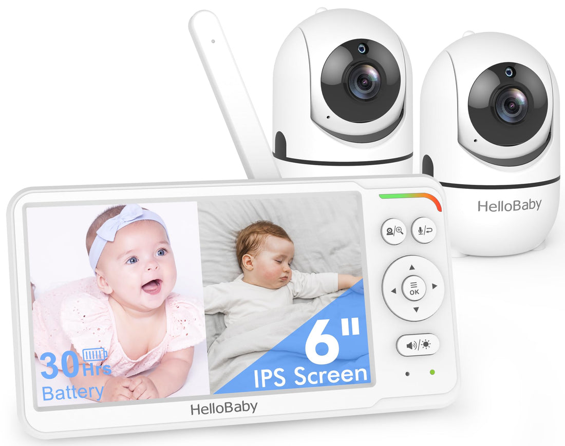 6" Split-Screen No-WiFi Baby Monitor, 2 Cameras, PTZ, Long Battery & 1000ft Range