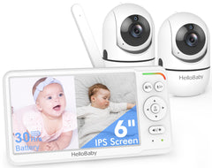 6" Split-Screen No-WiFi Baby Monitor, 2 Cameras, PTZ, Long Battery & 1000ft Range