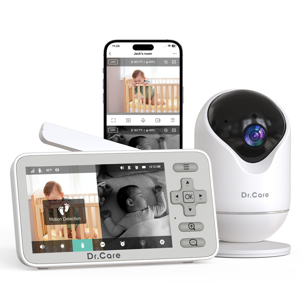 Baby Monitor – 4" Screen, 1080P Camera, WiFi App, Split Screen, Motion Alerts, Night Vision, 2-Way Talk, Recording