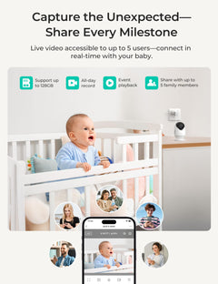 Baby Monitor – 4" Screen, 1080P Camera, WiFi App, Split Screen, Motion Alerts, Night Vision, 2-Way Talk, Recording