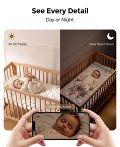 2K AI Smart Baby Monitor with 2-Way Audio, Cry & Motion Detection, Sleep Tracking & App Control