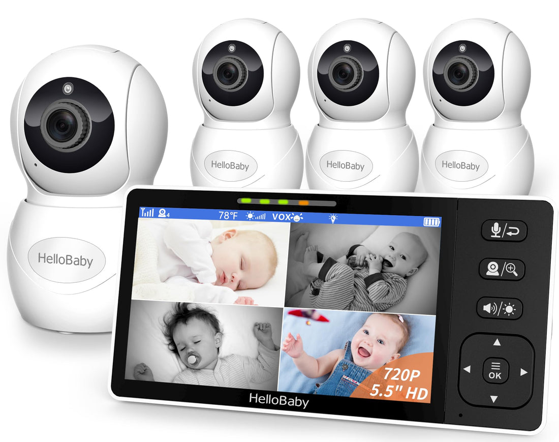4-Camera No-WiFi Split-Screen Baby Monitor with 5.5-Inch Display