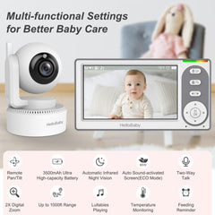 Baby Monitor – 4.3", No WiFi, PTZ, 30H Battery, Night Vision, VOX, Lullabies