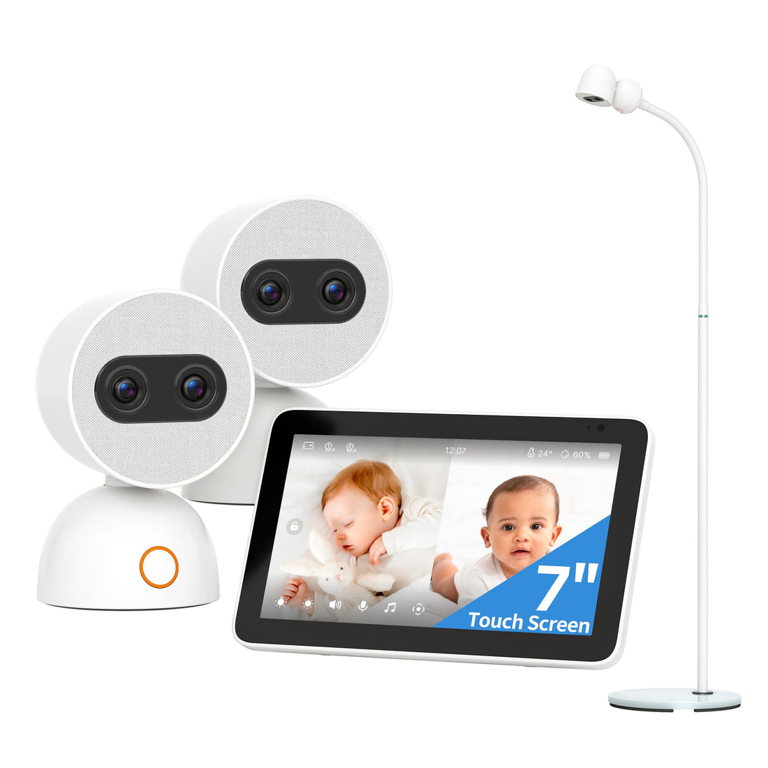 2-Camera Split-Screen Baby Monitor with 7-Inch Touch Screen and Floor Stand