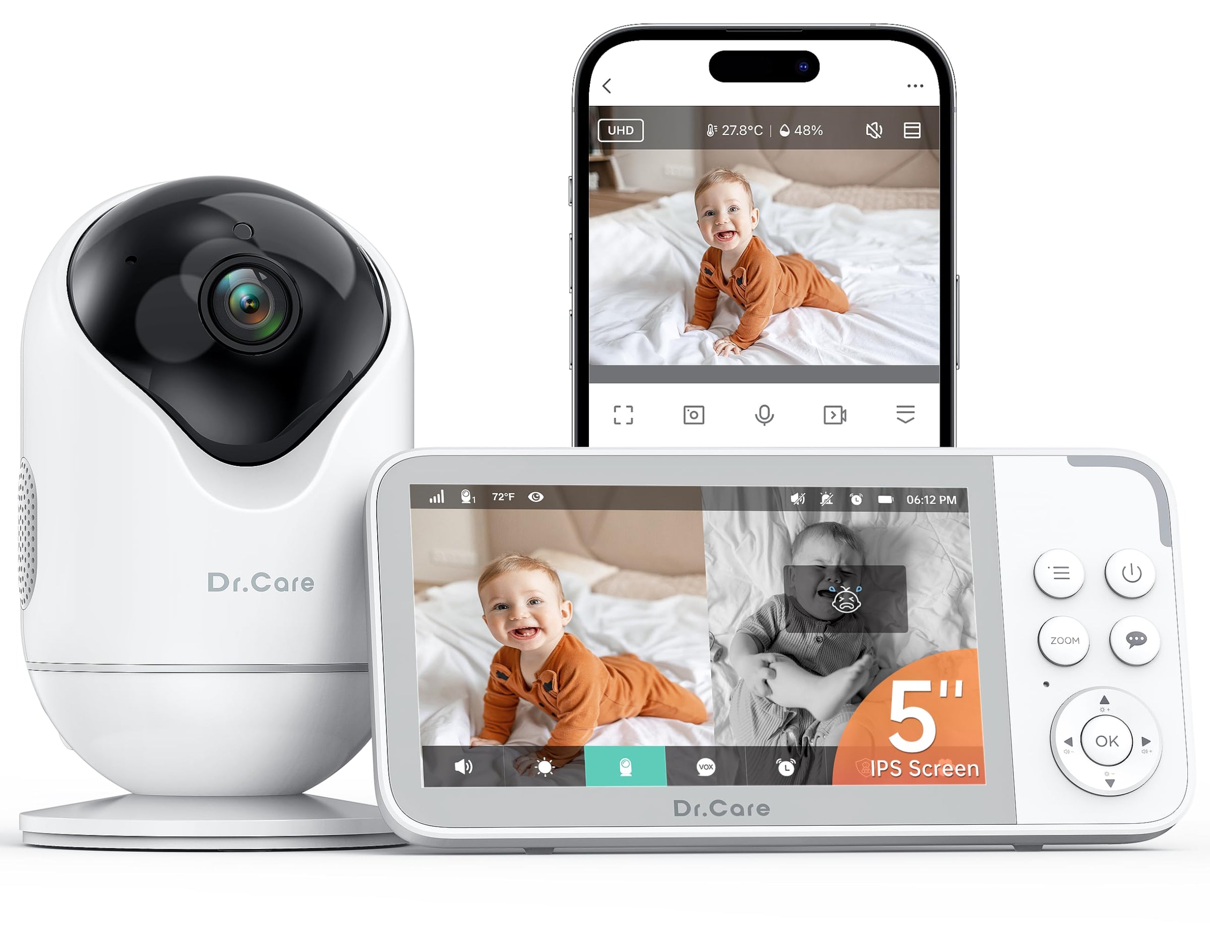 WiFi Smart Baby Monitor with 2K Camera, Split-Screen Display, Cry/Motion Alerts & 5” App-Controlled System