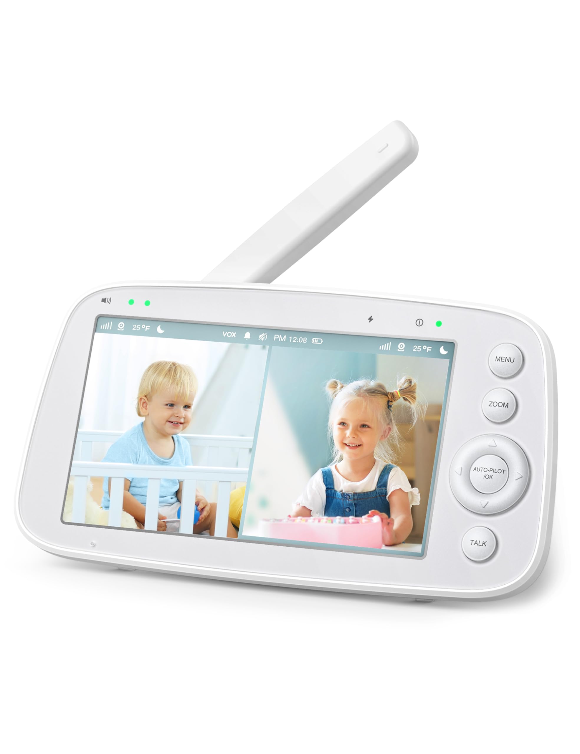 Baby Monitor – 5" Screen, PTZ, Zoom, No WiFi, Night Vision, 2-Way Audio, Long Range, Battery, Lullabies