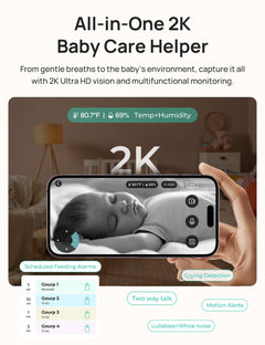 Smart WiFi Baby Monitor with Split-Screen Display, HD/2K Camera, Privacy Mode & Cry/Motion Alerts