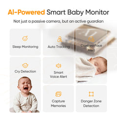 Monai 4K WiFi Baby Monitor with Camera and Audio, Smart App, AI Pan-Tilt
