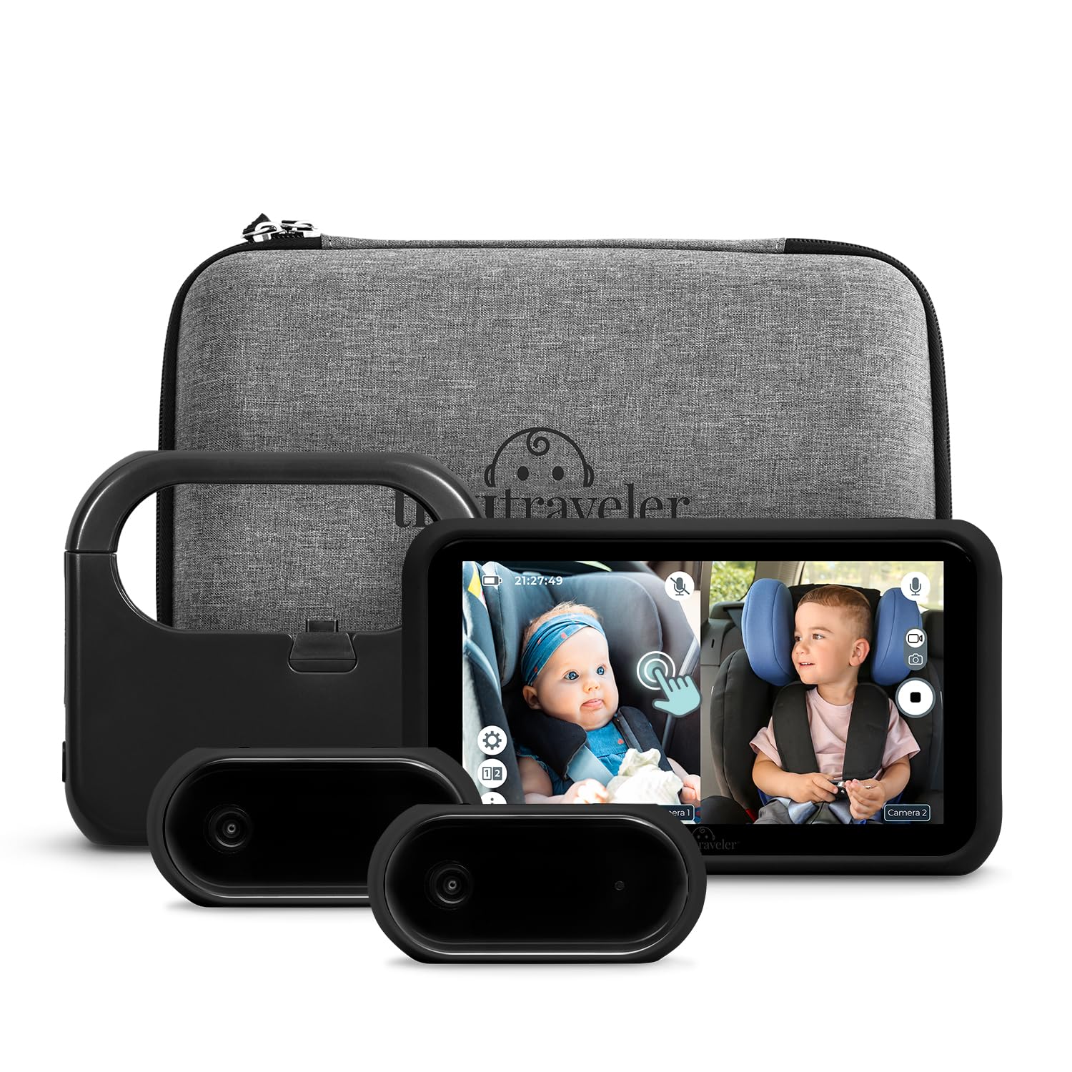 No-WiFi Touch Screen Baby Car Monitor for 2 Kids