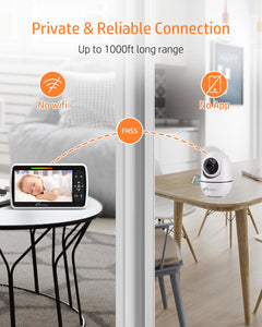 Baby Monitor – 5" Screen, Dual Camera, PTZ, No WiFi, Night Vision, Temp Sensor, Feeding Timer, Lullabies