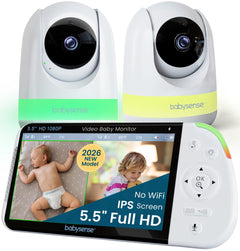 No-WiFi Split-Screen HD Video Baby Monitor with Night Light & Audio