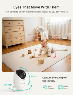 WiFi Smart Baby Monitor with 2K Camera, Split-Screen Display, Cry/Motion Alerts & 5” App-Controlled System