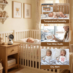 Baby Monitor – 5" Screen, PTZ, WiFi, Night Vision, Cry Detection, Temp Sensor, App Recording