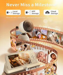Baby Monitor – 5" Screen, 1080P, WiFi/No WiFi, Cry Detection, Night Vision, 2-Way Talk, 1000ft Range